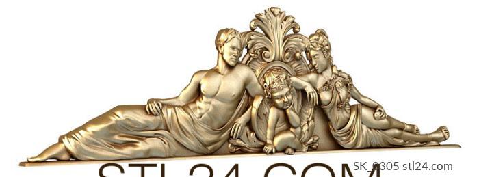 Headboard (Decor with relief composition "Family and angel", SK_0305) 3D models for cnc