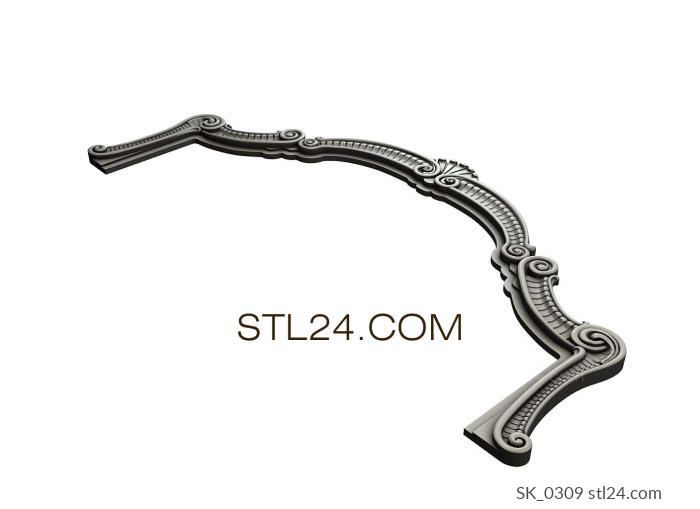 Headboard (Decorative top with ribbed shell and swirls, SK_0309) 3D models for cnc