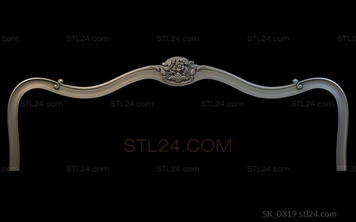 Headboard (Curved top with central floral decor, SK_0319) 3D models for cnc
