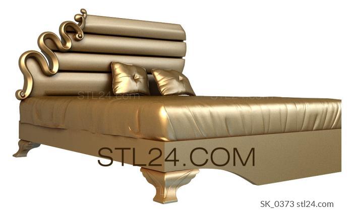 Headboard (Bed with asymmetrical headboard in art deco style, SK_0373) 3D models for cnc