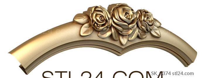 Headboard (Top overlay with roses for decorative finishing, SK_0374) 3D models for cnc