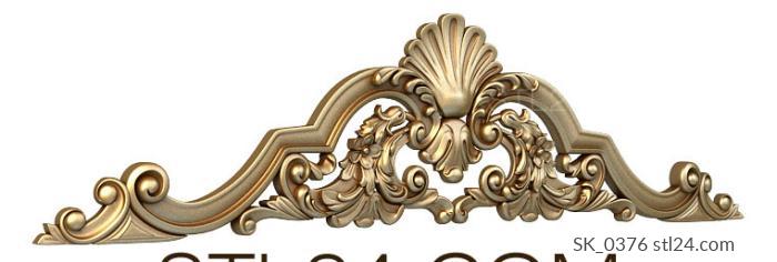 Headboard (Overlay with shell and floral decor, SK_0376) 3D models for cnc