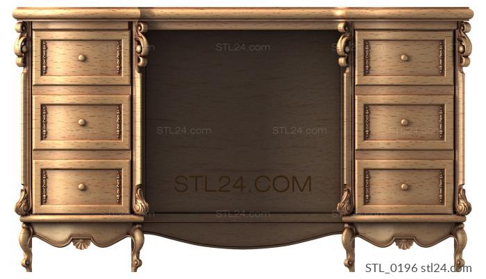 Tables (3d stl model of a writing table with drawers, file for cnc, STL_0196) 3D models for cnc
