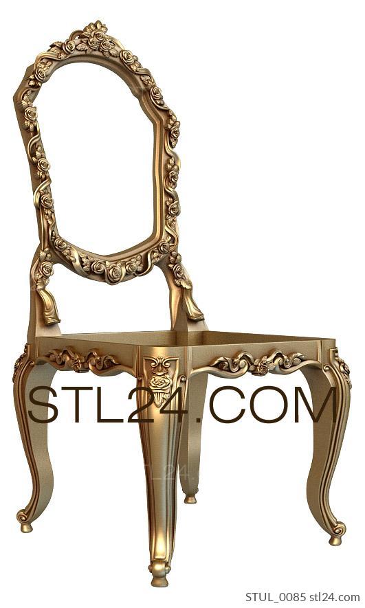 Chair (Chair with oval back and floral decor, STUL_0085) 3D models for cnc
